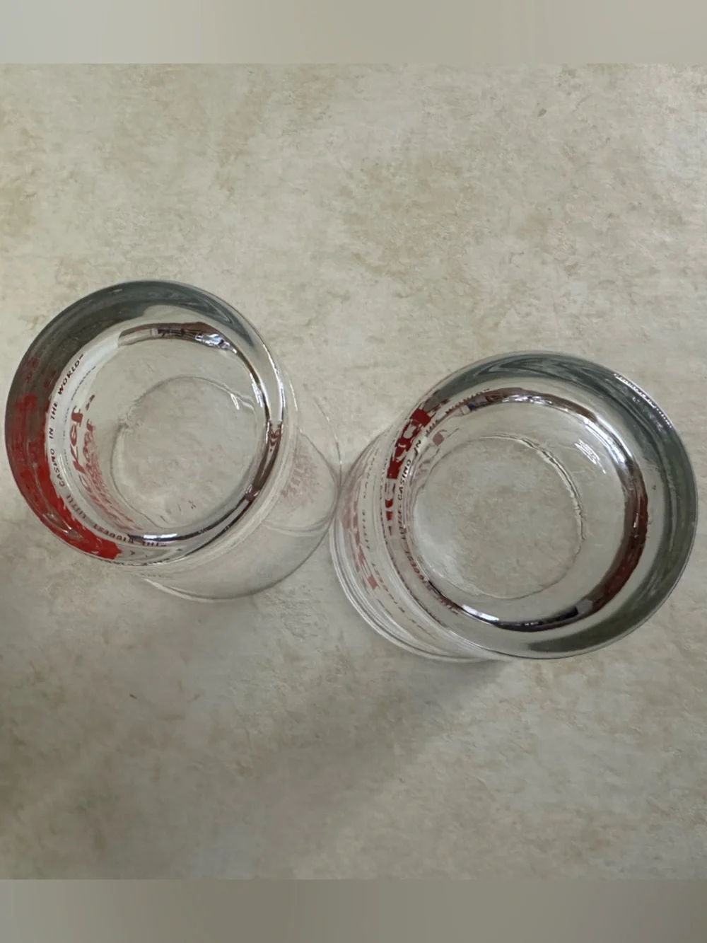 2 Vintage The Nugget Bucket Reno Casino Cocktail Bar Glasses Red Lettering 4.5”